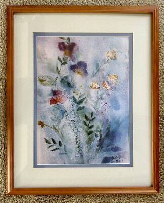 D J BRITT Floral Matted Print w/Wood Frame & PlexiGlass 17 x 21 Signed