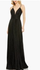 Mac Duggal Royal Black Pleated Sparkle A-Line Gown Size 4. 