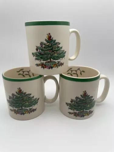 Vintage Spode Christmas Tree Mug Tom & Jerry 8oz Made in England S/3 Cups B12
