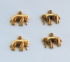 VINTAGE BRASS PENDANT BEADS STAMPING 4 TINY ELEPHANT CHARMS Left & Right