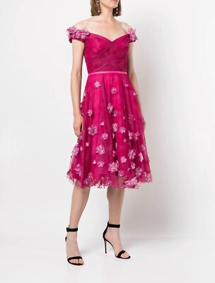 marchesa notte floral-appliquéd embroidered tulle midi dress Marchesa Notte Embroidered Floral Midi Dress main image 0