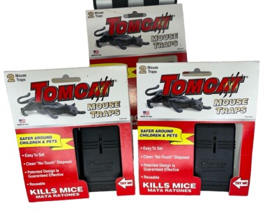 Lot 3 Tomcat Mouse Size Snap Traps 2-Pack No-Touch Disposal Easy to Set Black
