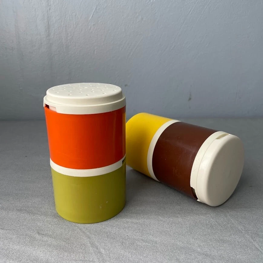 Tupperware Spice Set of 4 Shakers Stackable Harvest Colors 1308 MCM Vintage - Image 2 of 4
