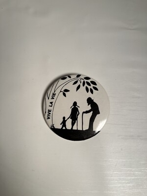Vntg Vive La Vie Life is Wonderful Pin Button Silhouette Man Girl Child Tree HTF