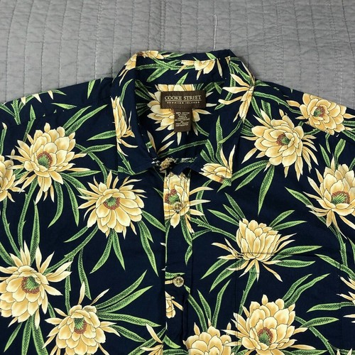Cooke Street Hawaiian Shirt Men XL Blue Floral Tropical Beach Surf Cotton Button - Picture 12 of 24