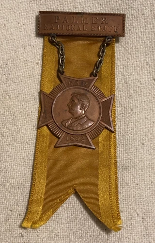 RARE  GAR Palmer STAFF Association 1892 MEDAL BADGE CIVIL WAR VETERAN Damaged