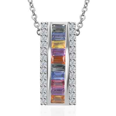 2,25 ctw Multi Saphir & Zirkon Anhänger & Kette 18'' platiniert Sterling