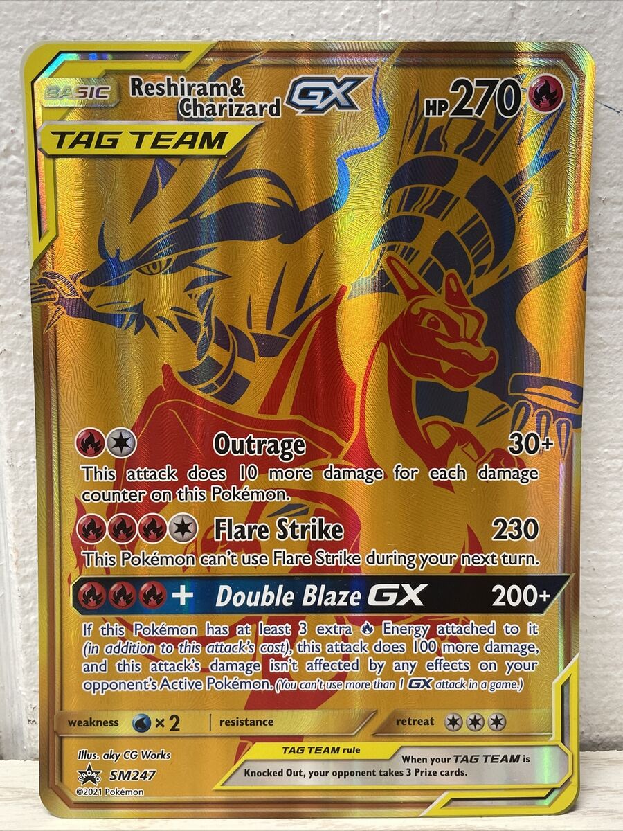 Pokemon Card Gold Reshiram & Charizard GX SM247 Promo, Hobbies