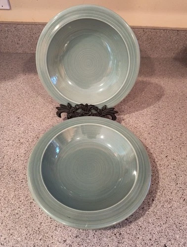 Red Wing Pottery VILLAGE GREEN ?  Set Of 2 Rimmed Soup/Cereal Bowls 8.25”