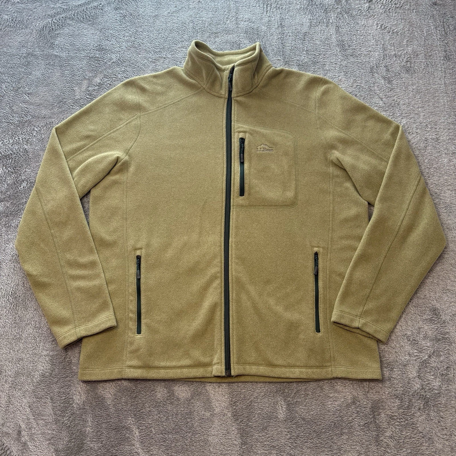 L.L.Bean Fleece Jacket Mens Large Green Full Zip Outdoor Trail Pocket F23