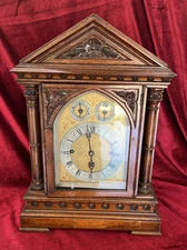 Quality Triple Fusee 8 Bell Oak Gothic Style Bracket Clock
