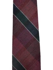 TEX TAN Vintage Wool Blend Tie Red Black Plaid Striped XL Mens Necktie 63.5"