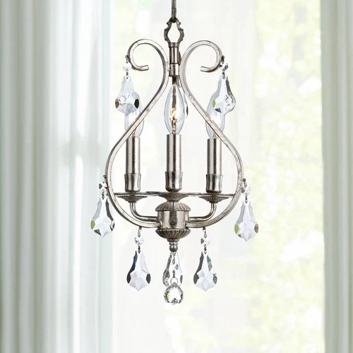 Crystorama Ashton 10"W Olde Silver 3-Light Mini Chandelier - Picture 1 of 8