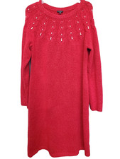 Talbots Red Pearl Yoke Shift Sweater Dress Size Large