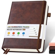 Lined Leather Journal Notebook for Men Women, Hardcover Journals with 256 Num...