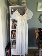 Vtg 80's Prom Dress Off white Puff sleeves Bride modest Lined Union Made 9/10