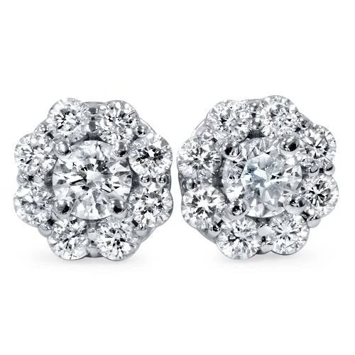 Tachuelas de diamantes de fuego con halo de 1 1/2 quilate para mujer de oro blanco de 14 k