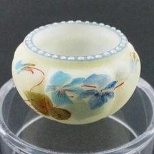 VIOLETS -  antique Mt. WASHINGTON art glass OPEN SALT - 6 lobe, Beaded Rim