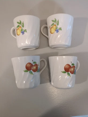 CORELLE CUPS MUGS COORDINATES STONEWARE SWIRL CHUTNEY COFFEE FRUIT SET OF 4