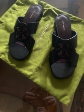 TORY BURCH Women's Miller Crisscross Flat Slide Leather Black Mule Size8,5 New