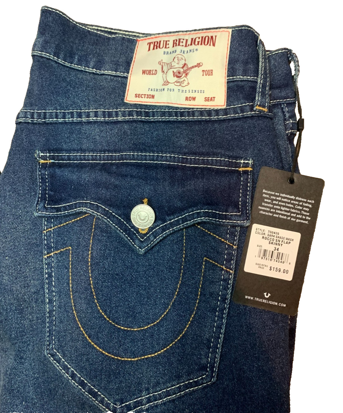 True Religion Jeans Rocco SN Flap Skinny Mens Size 34 x 32  RRP £159