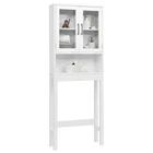 Over the Toilet Storage Cabinet Bathroom Space Saver w/Tempered Glass Door White