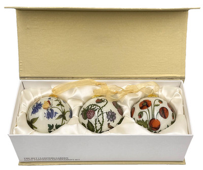 THE MET Cloisters Garden Set 3 Hand Painted Christmas Floral Glass Ornaments