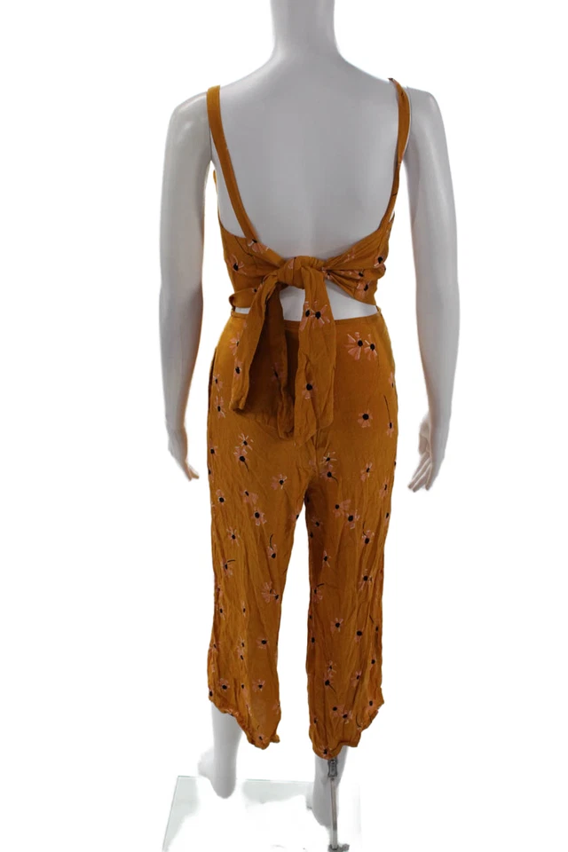 Mono Faithfull The Brand para mujer floral con lazo trasero pierna ancha amarillo talla 2 Foto 3 de 4