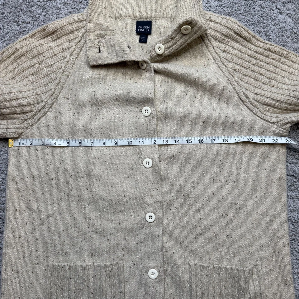 Suéter Eileen Fisher Mujer Grande Lana de Cordero Angora Beige Largo Cárdigan Botones  Foto 4 de 4
