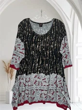 Multiples Women’s Sz PXL Multicolor Stretch Top Trapeze Hem 3/4 Sleeves (K)