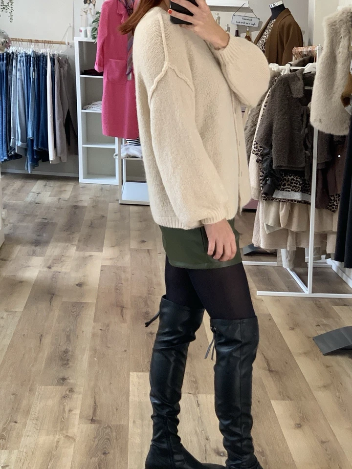 Basic Feinstrick Strickweste Knopfleiste Beige Mittellang Onesize (M2) H - Bild 3 von 4