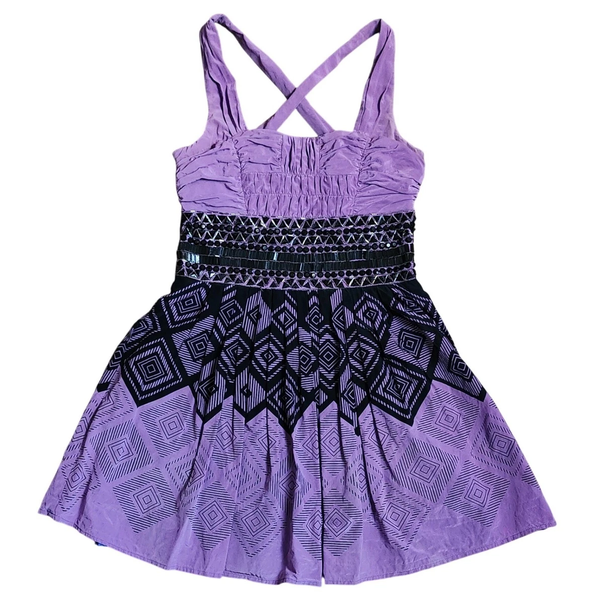 bebe purple and black dress Bebe Dress Womens Medium Black Purple Cocktail Evening Wedding Guest Y2K