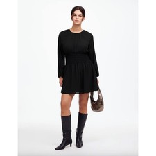 Madewell Bubble Sleeve Smocked Mini Dress True Black Minimalist Medium NWT