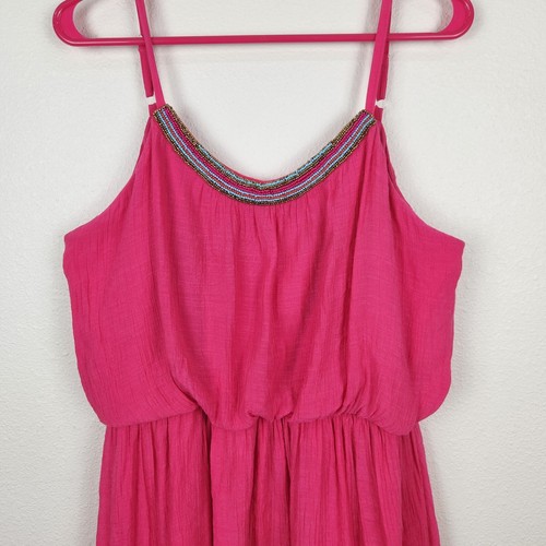 Iz Byer Womens Size XL Fuchsia Pink Spaghetti Strap Beaded Mini Dress Barbiecore - Picture 3 of 7
