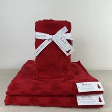 Bella Lux Bathroom Towel Set Red Bows Cotton  Made in Turkey Set of 4 NEW