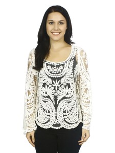 Women-Sexy-Semi-Sheer-Long-Sleeve-Embroidery-Floral-Lace-Crochet-Tee-T-Shirt-Top