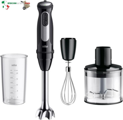 Frullatore A Immersione Braun MultiQuick 5 Pro 1000W: 25 Velocità, Sistema EasyClick Plus, Include Frusta E Tritatutto, Potente E Silenzioso
