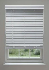 Linen Avenue Custom Cordless Faux Wood Blind, 26 3/4 W x 56 to 60 H White 3 ct