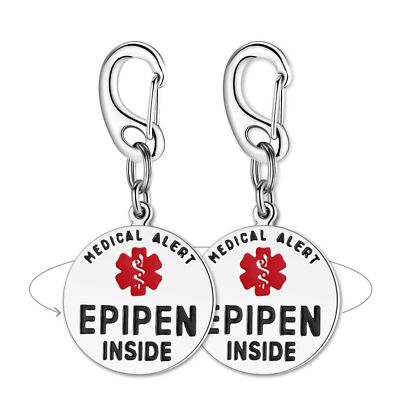 Divoti EpiPen Inside Bag Tag 1.25'' - with Quick Clip | Pre-Engraved Stainless...
