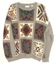 Norm Thompson Sweater Vtg M Escape from the Ordinary Patchwork Tribal oversized