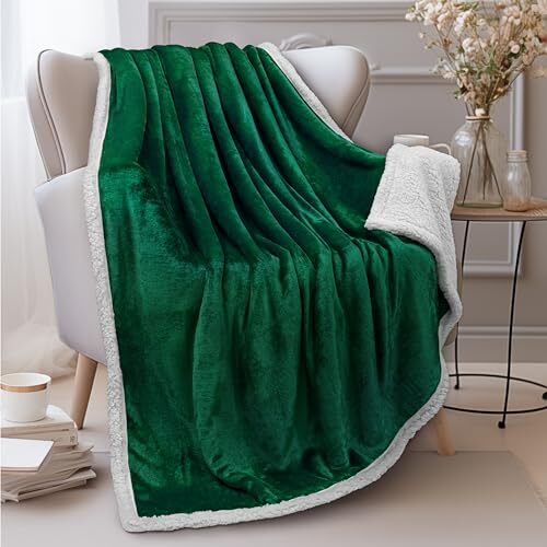 Sherpa Fleece Throw Blanket for Couch, 50 x 60 Inches - Throw Emerald Green