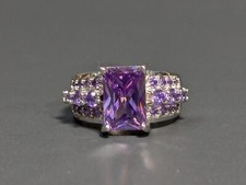 925 Sterling Silver Purple CZ Ring Rhodium Plated Size 9