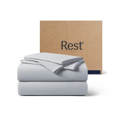REST  Evercool + Starter Sheet Set, Queen, Light Gray, Breathable Bed 