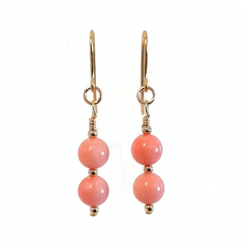 Pink Shell Pearl Earrings Dangle Drop Gemstone Earrings Vintage Style - Picture 9 of 10