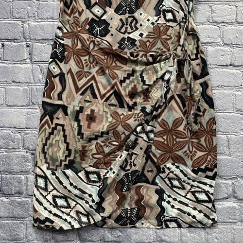 Hilo Hattie Hawaiian Faux Wrap Dress Women’s M Brown Multicolor Floral Tribal - Picture 7 of 9