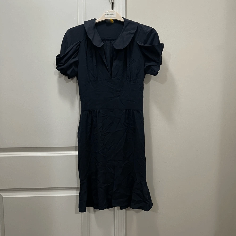 Abito collo a V Fendi blu navy manica gonfiata taglia 40 EU $1.250