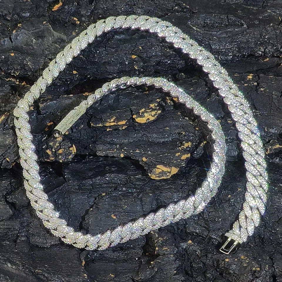 Cadena de eslabones cubanos de piedra circonita cúbica de 10 mm chapada en oro helada Miami cadena cubana Nec Foto 4 de 4