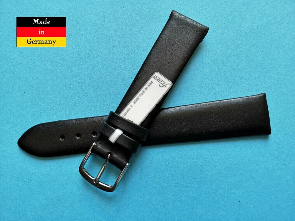 feines stabiles Lederband, Uhrenarmband schwarz 14,16,18,20mm ohne Naht / 120