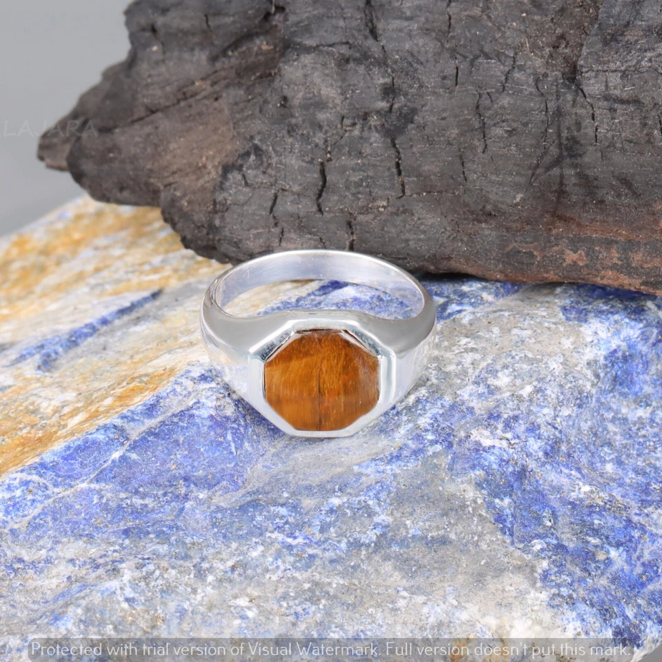 ANILLO SELLO OJO DE TIGRE ANILLO PLATA ESTERLINA 925 FUNDICIÓN ANILLO HOMBRE REGALO PARA ÉL Foto 2 de 2