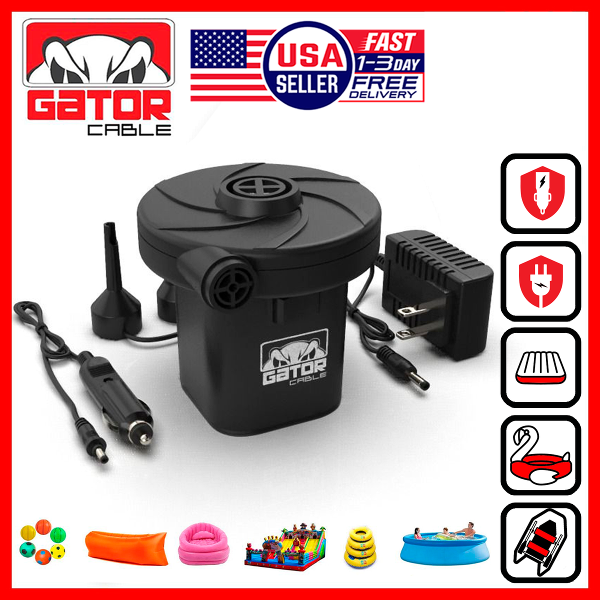 Electric Air Pump Inflator For Pool Boat Mattress Bed Inflatables Car  Portable